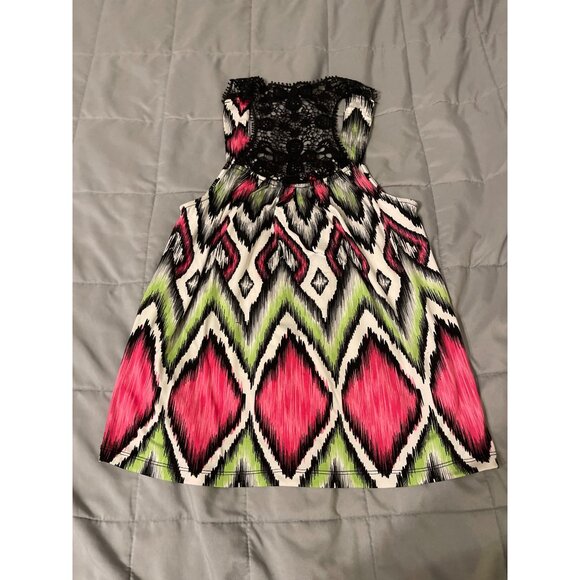 Maringue Womens Sleeveless Multicolor Zigzag Blouse With Lace Top XS - Picture 3 of 4